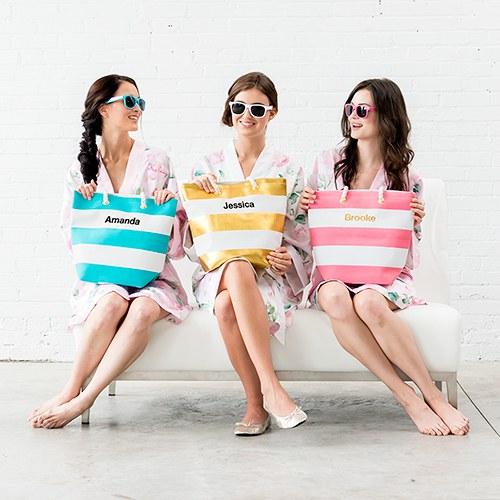 Oversized Striped Customizable Tote bag- Bridesmaids gift, Fun Party Gift -  Bridesmaid Gifts Boutique