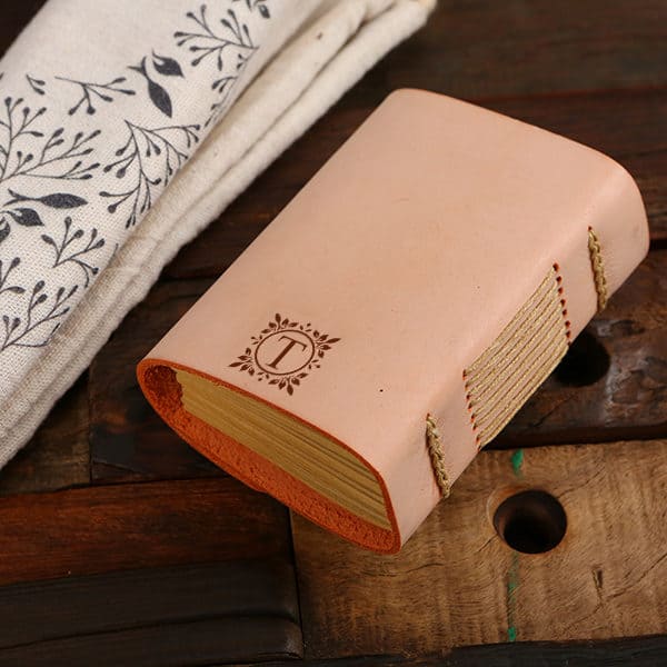 Leather Bound Journal for Women, Handmade Gift Set with Lady in