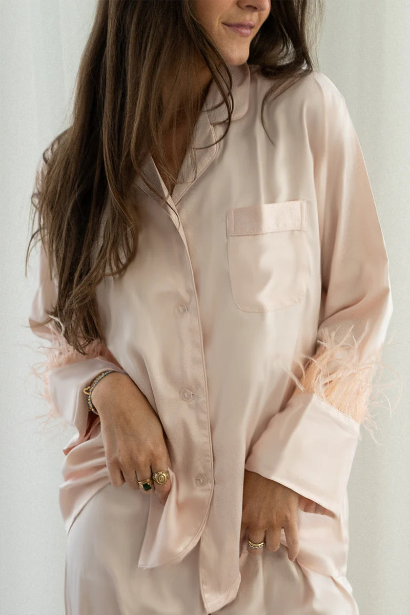 Bridal Satin Feathered Pajamas