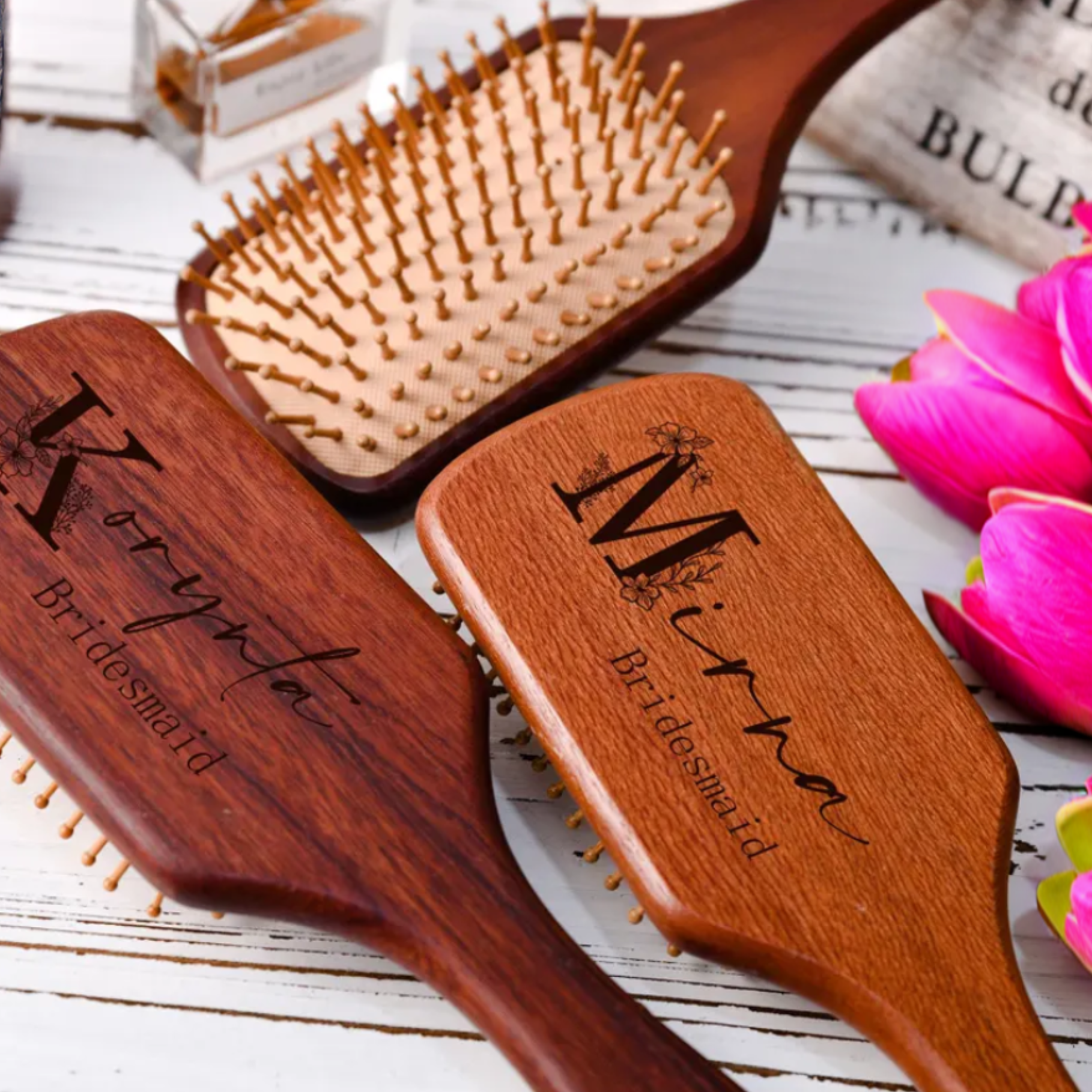 Personalized Wodden Bridesmaid Paddle Brush