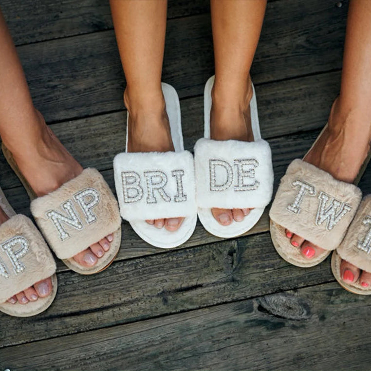 Diamonds and Pearls Fluffy Bridal Slippers