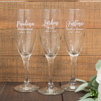 Engraved Personalized Champagne Flute for Bridesmaid/Wedding Party