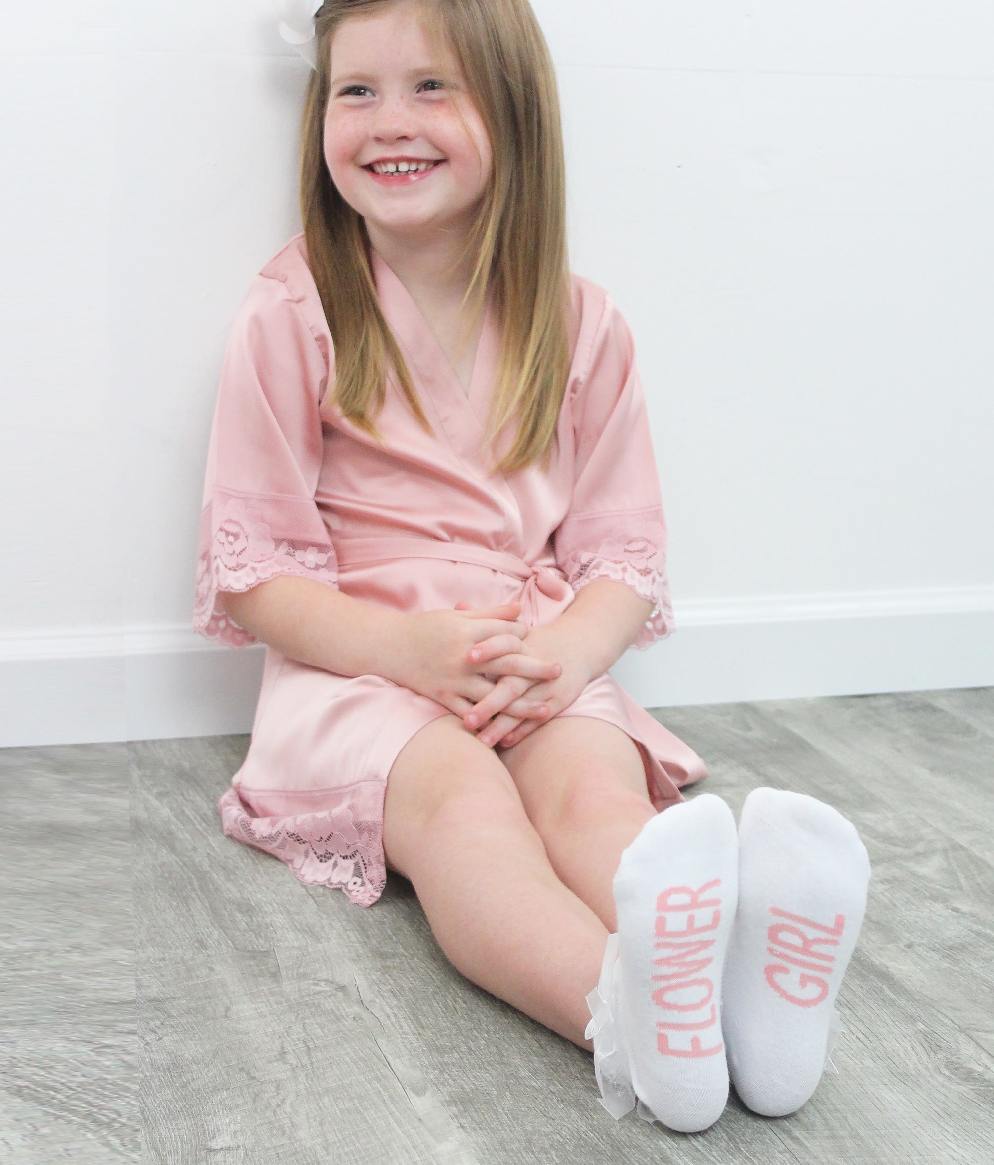 Personalised Flower Girl Socks, Name on Ankle Socks, White, Pink