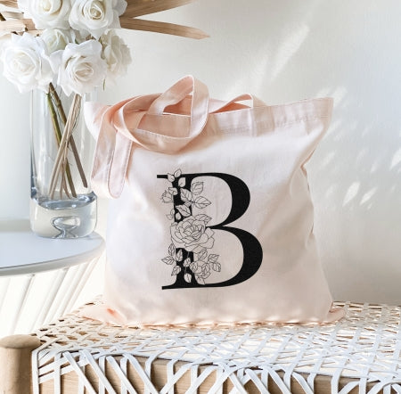 Personalized Floral Initial Tote Bags Gifts for Women - 9 Flower Designs  Customizable w/Name Text Date - Custom Wedding Totes Bag Gift for  Bridesmaid