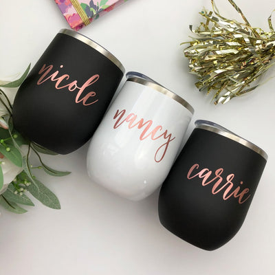 Personalized Champagne Tumbler Stainless Wine Glass for Bridesmaid Glitter Champagne  Flutes With Name Wine Tumbler Bachelorette Party Favor 