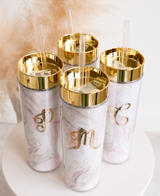 16oz Clear Customizable Tumbler with Rose Gold lid- Bridesmaids Gift -  Bridesmaid Gifts Boutique